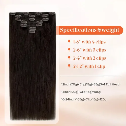 Miniatura 3 de Sunny Hair - Extensiones de clip de cabello humano real para añadir volumen, castaño oscuro #2 - 14 pulgadas, 7 unidades, 3.53 onzas