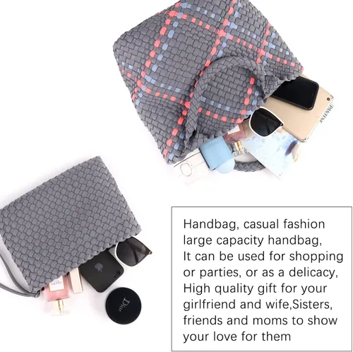 Miniatura 5 de Bolso de mano tejido + bolso de neopreno para mujer, bolso grande de viaje con asa superior, bolsa de viaje para axilas
