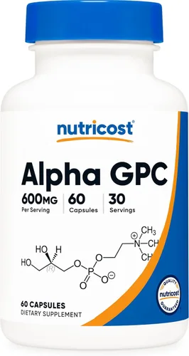 Nutricost Alpha GPC 600 mg, 60 cápsulas vegetarianas - Sin OMG y sin gluten, 300 mg por cápsula