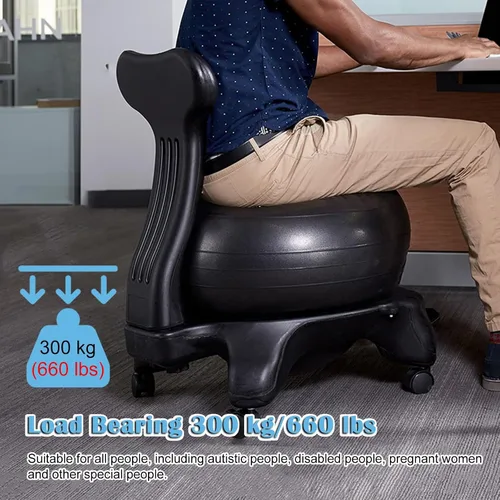 Miniatura 4 de Silla ergonómica de oficina, bola de yoga negra y kit de base, silla de bola de estabilidad de 21.6 pulgadas para sentarse prolongado/inquieto