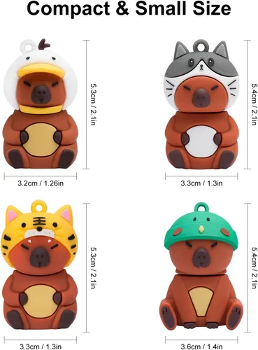 Miniatura 7 de Memoria USB Stick 4pcs 16GB Cute Flash Drive Capybara Animal Memory Stick Novedad Flash Drive Pendrive Thumb Drive Regalo para estudiantes y niños