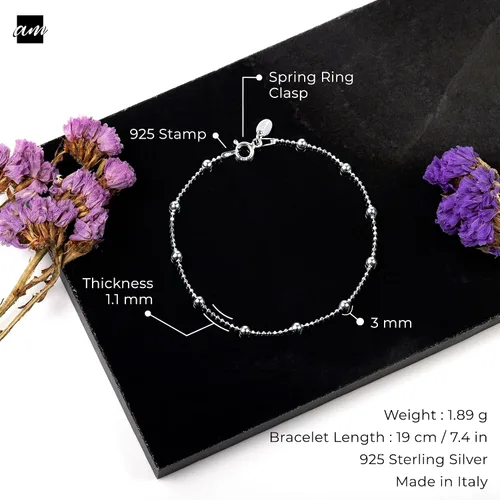 Miniatura 5 de Amberta Pulsera de plata de ley 925 de 0.126 in 0.043 in, tamaño 7,5 x 8 pulgadas