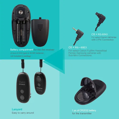 Miniatura 6 de AODELAN Disparador inalámbrico remoto para cámara compatible con Canon EOS R, RP, 200D (SL2), 250D (SL3), T7, T6, 6D Mark II, 7D Series, M6; Olympus