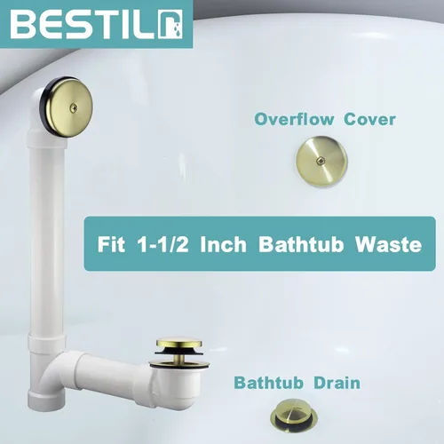 Miniatura 3 de BESTILL Kit de conversión de desagüe de bañera con punta de punta con placa frontal de desbordamiento, oro cepillado