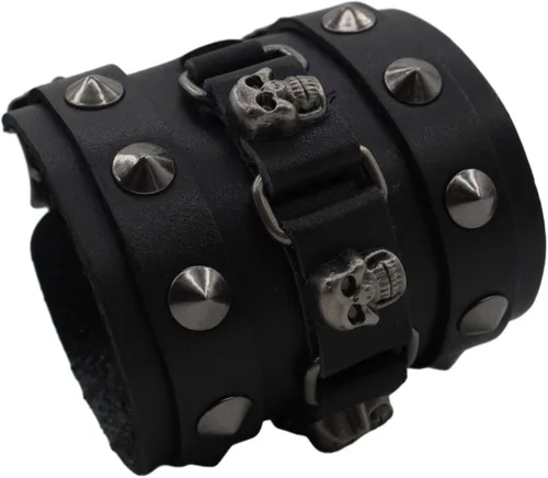 Miniatura 2 de Scddboy Pulsera ancha de cuero gótico para hombre, estilo punk rock Biker