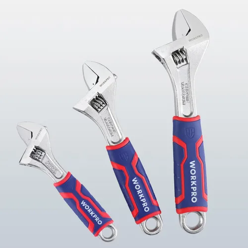 Miniatura 5 de WORKPRO juego de 3 llaves ajustables, llave de mandíbula ancha Cr-V con empuñadura antideslizante de goma, 6 pulgadas, 8 pulgadas, 10 pulgadas