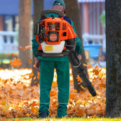 Miniatura 8 de Vermon Soplador de hojas de mochila, soplador de hojas a gas de 2 tiempos, 52 cc, 6800 RPM, potente soplador de césped para césped, jardín, cuidado