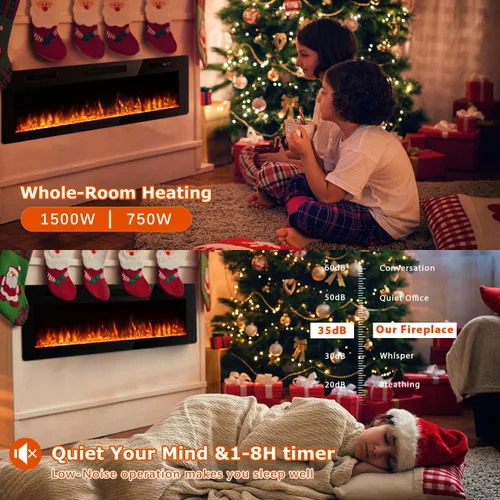 Miniatura 3 de Vitesse Chimenea eléctrica ultrafina de 60 pulgadas, con bisel estrecho, calentador de chimenea lineal empotrado en la pared, control remoto