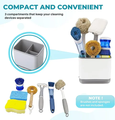 Miniatura 2 de KeFanta Organizador de Fregadero para Encimera, Portaesponjas para Fregadero de Cocina, Soporte para Esponja y Cepillo de Platos, Organizador