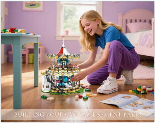Miniatura 4 de Sosuy Juego de Construcción de Carrusel, Modelo de Tiovivo Motorizado Eléctrico, Juguete de Parque de Atracciones para Niños, Niñas y Adolescentes