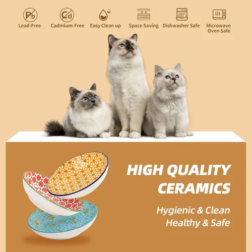 Miniatura 5 de Cuencos de cerámica para gatos – Serie floral colorido juego de 6 cuencos para gatos – Cuencos de alimentación para gatos con alfombrilla