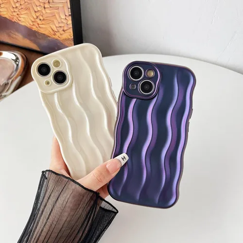 Miniatura 3 de Caseative Funda para iPhone 14, patrón de ondulación de agua, marco de onda rizada, funda suave para teléfono (verde)