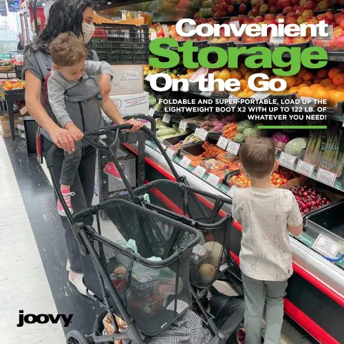 Miniatura 6 de Joovy Carrito de compras Boot X2 con capacidad de peso total de 122 libras, bolsas extraíbles dobles, neumáticos giratorios para una fácil