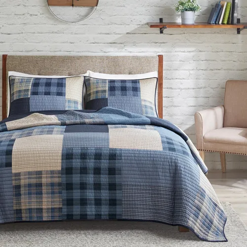 Woolrich - Juego de edredón reversible de algodón, estilo cabaña invertido a color sólido, colcha ligera de retazos para todas las estaciones,