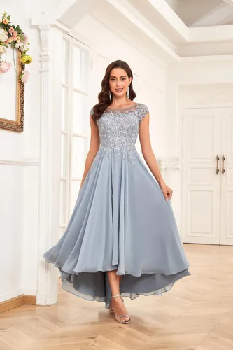 Miniatura 4 de Vestidos de novia para mujer, de gasa, con encaje, formal, para madre y novio, con bolsillos