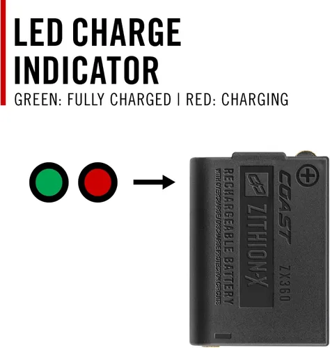 Miniatura 5 de Coast ZX360 Lithium-Ion Rechargeable Battery with Battery Charge Indicator and Overcharge Protection, USB-C ***ONLY Compatible FLX25R and FLX27R