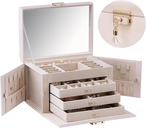 Miniatura 36 de vlando joyero organizador clásico de piel sintética con espejo y con llave