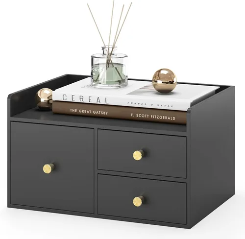 Organizador de escritorio de bambú con cajones, cajones de almacenamiento de escritorio de madera para facturas, suministros de oficina, utensilios