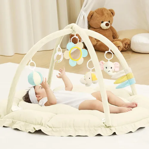 Miniatura 14 de ANGELBLISS Gimnasio de juego para bebé de 5 en 1, tapete reversible para tiempo de barriga con 5 juguetes sensoriales para el desarrollo basado