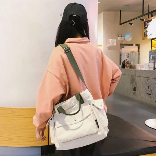 Miniatura 6 de Bolso bandolera casual de lona, bolso de mano grande