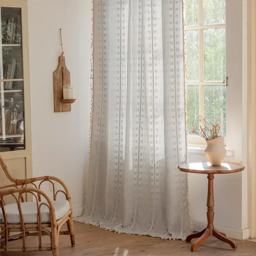 Miniatura 13 de Sutuo Home - Cortinas bohemias negras de 84 pulgadas de largo para dormitorio y guardería, cortinas de estilo rústico con dobladillo para barra