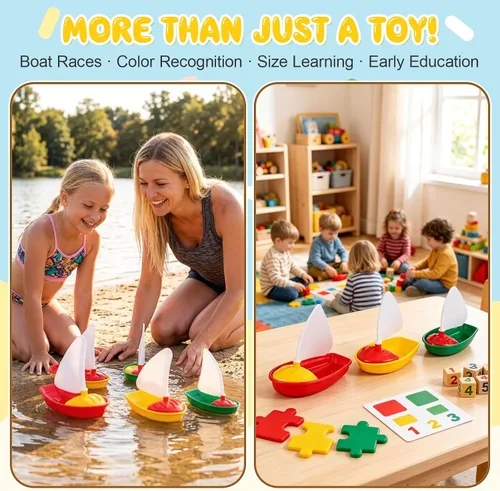 Miniatura 6 de Toyvian Barco y velero de juguete de baño, 3 piezas para niños pequeños, sin moho, pequeños barcos de plástico para bañera, juguetes acuáticos