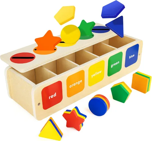 Lynncare Juguete Montessori de madera para niños de 1 a 2 años, juguete a juego de clasificación de formas y colores con caja para niños pequeños de