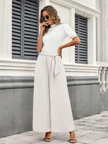 Miniatura 6 de QIANXIZHAN Pantalones de pierna ancha para mujer, pantalones palazzo de cintura alta, para verano, holgados, casuales, para descansar, trabajar