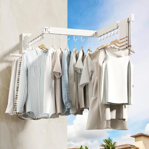 Miniatura 4 de Estante de Ropa Montado en Pared HEILAIYI, Perchero de Ropa, Perchero de Secado de Lavandería, Soporte de Pared, Perchero para Ropa, Retráctil