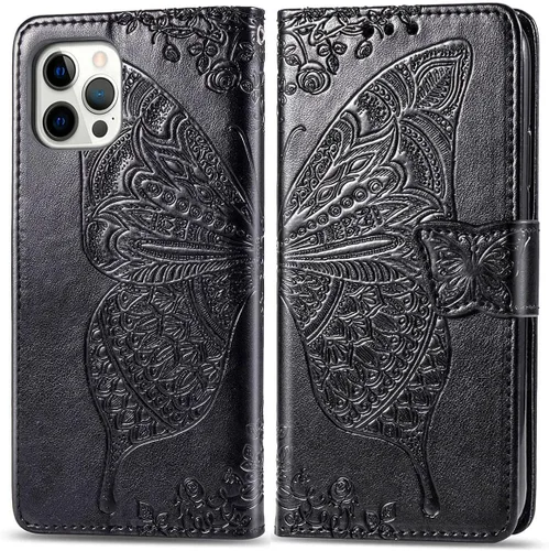 Miniatura 2 de Funda tipo cartera para iPhone 12 Pro/iPhone 12, funda con tapa para mujer con diseño de mariposa en relieve de piel sintética, soporte