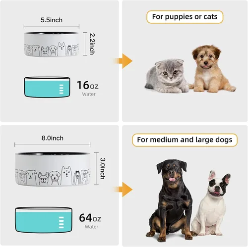 Miniatura 3 de Fun Elements Cuencos de cerámica para perros, antideslizantes, cuencos negros de 16 onzas líquidas con adorables patrones de perro (pequeño)