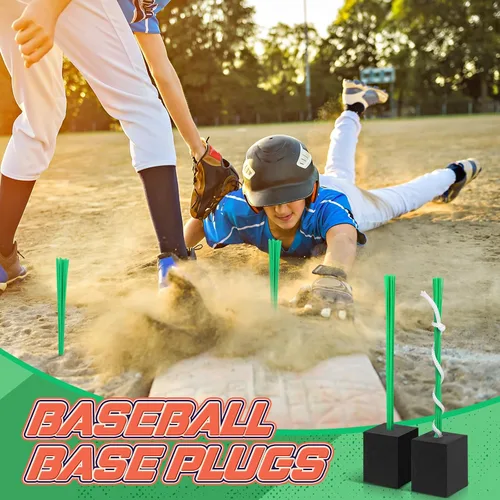 Miniatura 6 de Shappy 12 tapones de base de béisbol con borla, tapones de anclaje resistentes para campo de béisbol y accesorios de sóftbol Verde