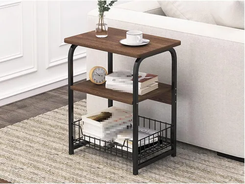 Miniatura 4 de Mesa de Centro Mesa auxiliar de 3 niveles, mesa de noche industrial retro con estantes de malla y metal, mesa auxiliar cuadrada pequeña creativa