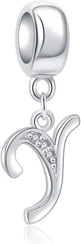 Miniatura 104 de ABUN Abalorio de plata de ley 925 con letra A a la Z, espaciador de inicial, con circonita cúbica transparete colgante, auténtica, para pulseras