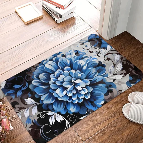 Miniatura 16 de Tapete para puerta delantera, tapete de bienvenida con estampado floral azul y blanco, absorbente, antideslizante, tapete de entrada suave, alfombra