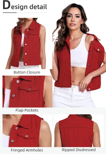 Miniatura 24 de Xeoxarel Chaleco de mezclilla para mujer, chaqueta vaquera sin mangas (XS-XXL)