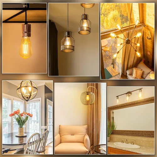 Miniatura 7 de DiCUNO Bombillas Edison E26 de 60 W, 2200 K ámbar cálido, bombilla LED Edison de 6 W ST64, vidrio ámbar, luz LED vintage para el hogar, 600 lm,