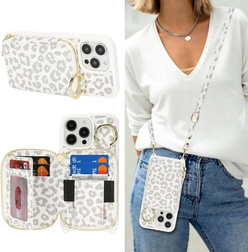 Miniatura 25 de Funda Cartera Bandolera para iPhone 11, Cuero PU Cremallera Bolso Cartera Funda Plegable con Tapa, Funda Folio con Soporte con Ranuras para Tarjetas