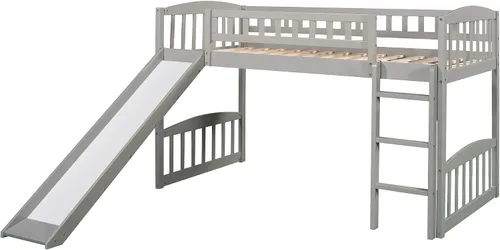 Miniatura 9 de Harper & Bright Designs Cama alta baja con tobogán, cama individual tipo loft para niños con barandilla de seguridad y escaleras, marco de cama