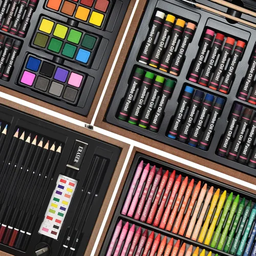 Miniatura 4 de Sunnyglade Juego de Arte Deluxe de 145 Piezas, Caja de Arte de Madera y Kit de Dibujo con Crayones, Pasteles al Óleo, Lápices de Colores, Pastillas