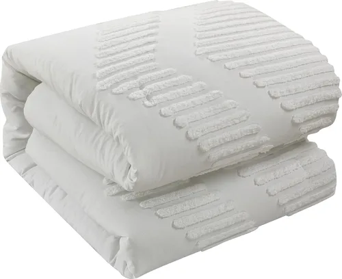Miniatura 3 de Grand Avenue Juego de edredón bordado copetudo, tamaño Queen, juego de ropa de cama de 7 piezas, color blanco, ultrasuave, almohadas y fundas