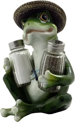 Miniatura 2 de Juego de salero y pimentero decorativo de rana y libélula con soporte de exhibición, escultura de figura para decoración de mesa de cocina de campo
