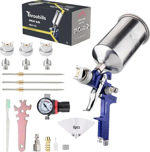 Miniatura 7 de HVLP - Pistola pulverizadora de pintura automotriz, pulverizador de pintura de aire de 0.05/0.06 pulgadas con regulador de aire, 6 coladores