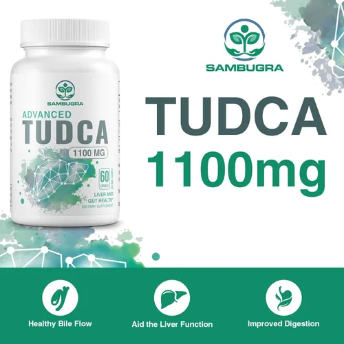 Miniatura 2 de Sambugra Suplementos de TUDCA para el Hígado 1100mg, Suplemento de Sal Biliar TUDCA de Fuerza Ultra Testado por Terceros, Apoyo Hepático