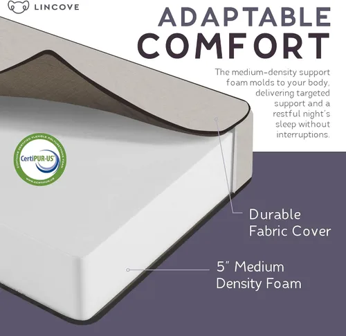 Miniatura 5 de Lincove Colchón de espuma prémium de 5 pulgadas de grosor con funda de tela duradera, mide 30 x 74 pulgadas, ideal para caravana, cuna, dormitorio