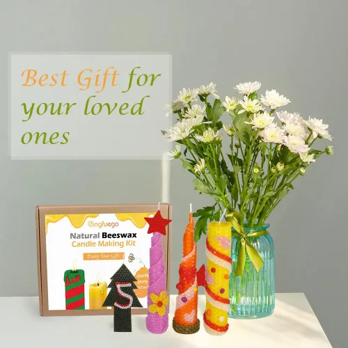Miniatura 5 de Bingfuego Kit de fabricación de velas de cera de abeja para niños, 12 hojas para enrollar, kit de fabricación de velas naturales