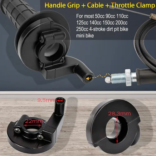Miniatura 2 de Empuñaduras y cable del acelerador para ATV Quad Pit / Dirt Bike Baja Mini Bike Mb165 Mb200 196cc 200cc Doodlebug Bike Compatible con barra de 22mm