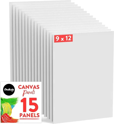 Chalkola - Paneles de lienzo para pintar 9x12 pulgadas (paquete de 15) para pintura acrílica y arte al óleo, tablas de 100% algodón imprimadas, sin