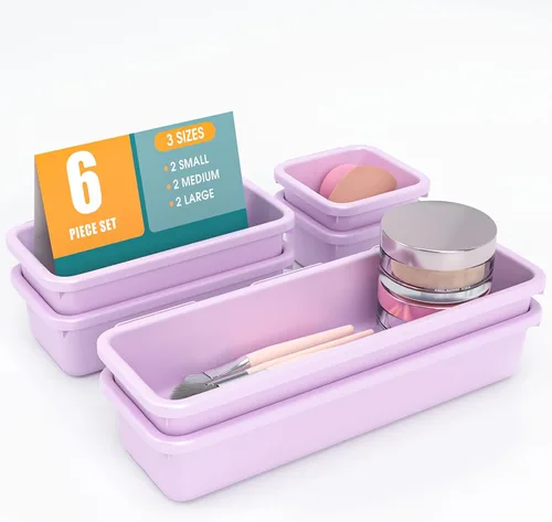 Miniatura 30 de Juego de 6 organizadores de cajones, organizador divisor de cajones de maquillaje de 3 tamaños con almohadillas antideslizantes, contenedores