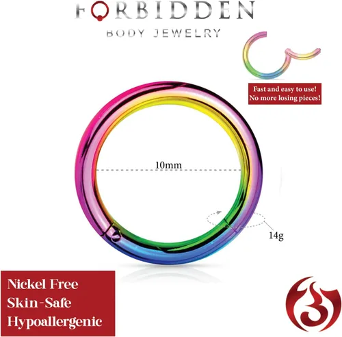 Miniatura 58 de Forbidden Body Jewelry - Piercing para la nariz de acero quirúrgico 316L con bisagra, 14G, 16G, 18G, diámetro de 15/64, 5/16, 25/64, 15/32 pulgadas